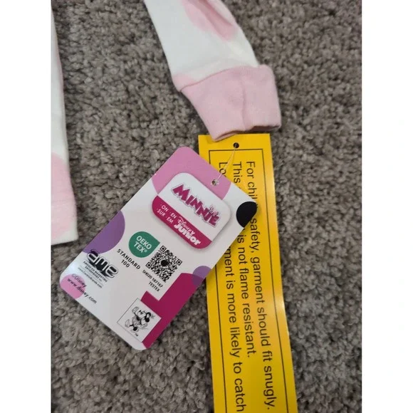 Disney Minnie Mouse Pajamas Toddler Girls White Pink Polka Dot Sleepwear Set - Picture 2 of 5